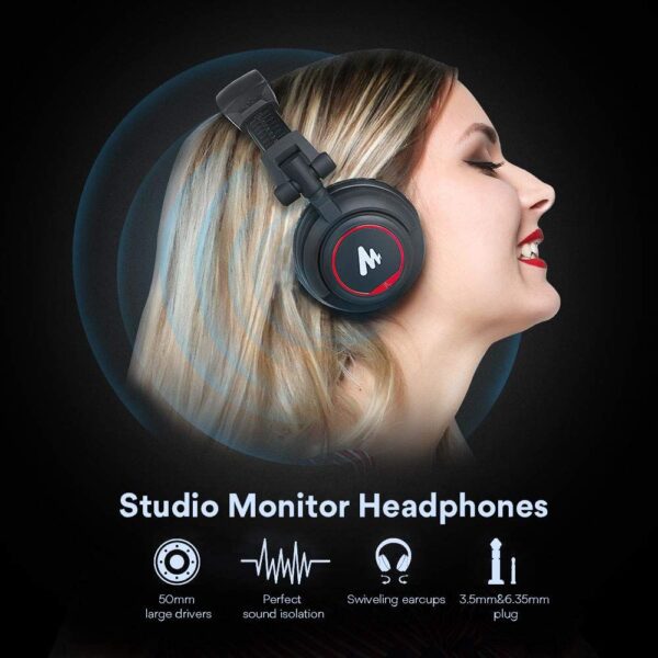 Maono AU-MH501 Professional Studio Monitor Headphone, Over Ear With 50mm Driver For Gaming, DJ, Studio, And Microphone Recording